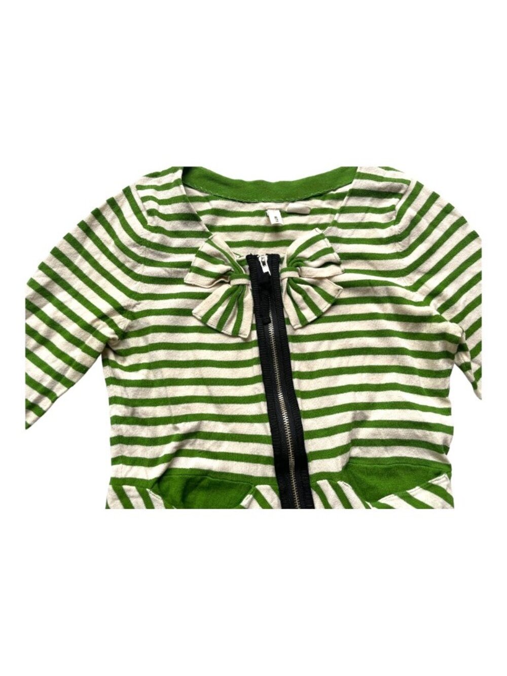 Moth Size XS Green Beige Striped 3/4 Sleeve Jacket - Picture 4 of 6